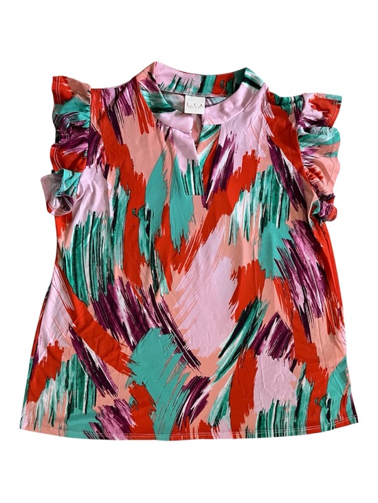 Love Is All Tops - Multi color Abstract Pattern Flutter Short Sleeve Top Blouse Size Medium NWOT